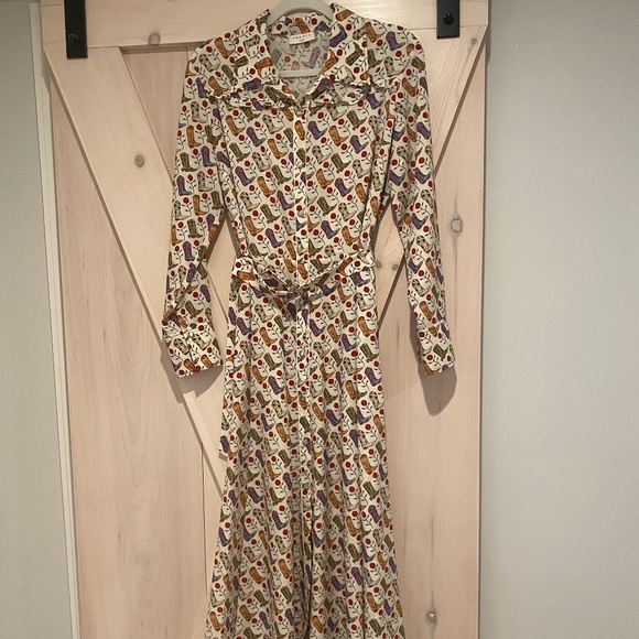 Sandro Paris Belt Midi Fun Cowboy boots print Long Sleeve Button Cottage size M - Picture 1 of 4